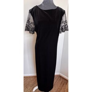 Robbie Bee Dress 20 Black Velvet Lace Sheer Boho Whimsigoth Dark Fairy Witchy‎